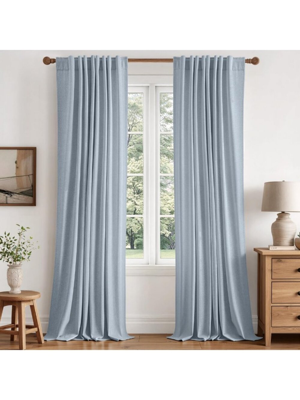100% Blackout Linen Curtains for Bedroom, Light Blue, 40W x 84L - Elegant Home